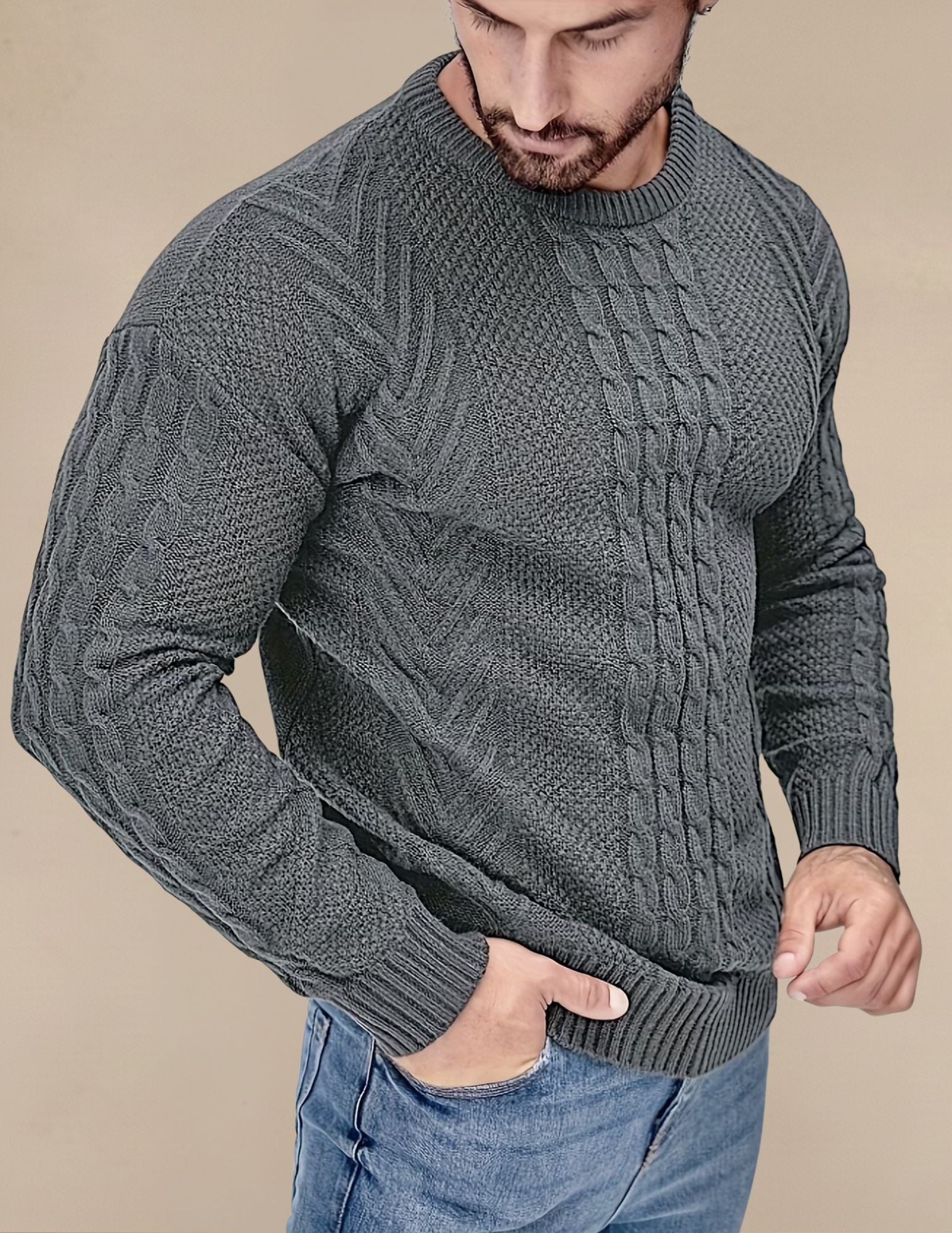 Elastyczny Sweter Męski W Prążek