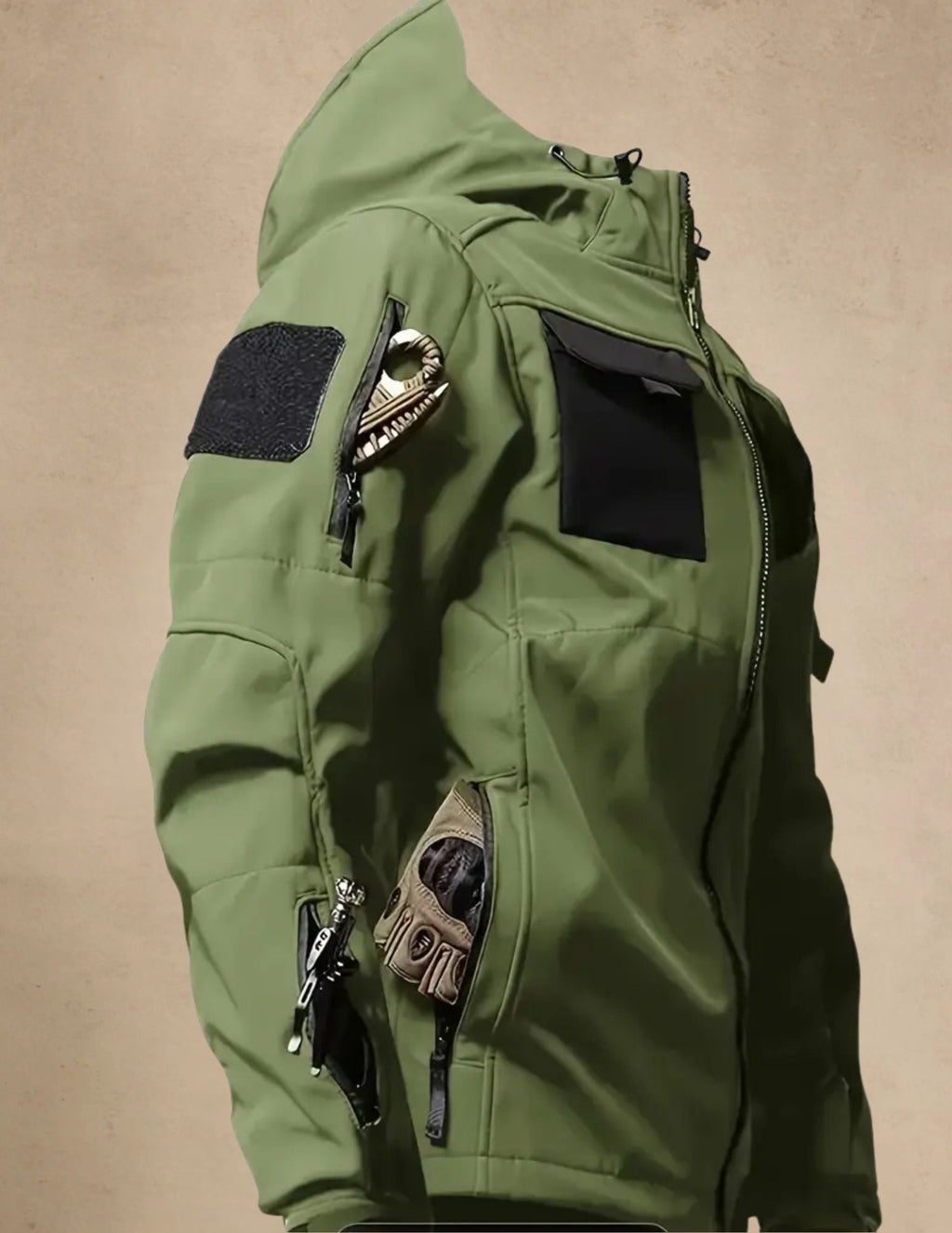 Męska Kurtka Softshell z Kapturem, Wiatroodporna, Taktyczna Outdoor, Zapinana na Zamek z Kieszeniami