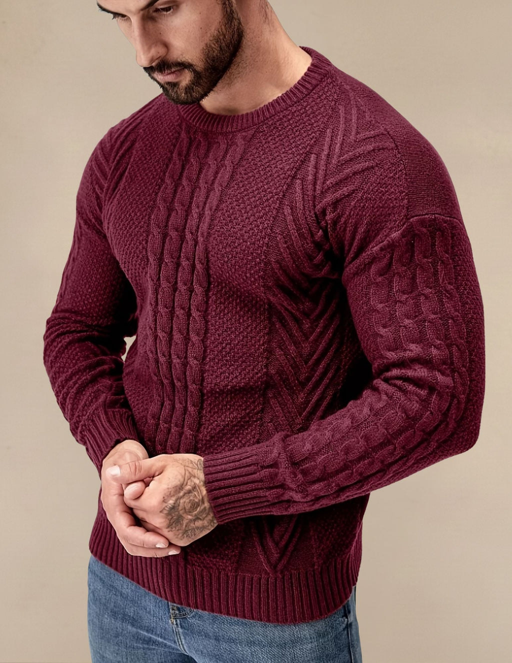 Elastyczny Sweter Męski W Prążek