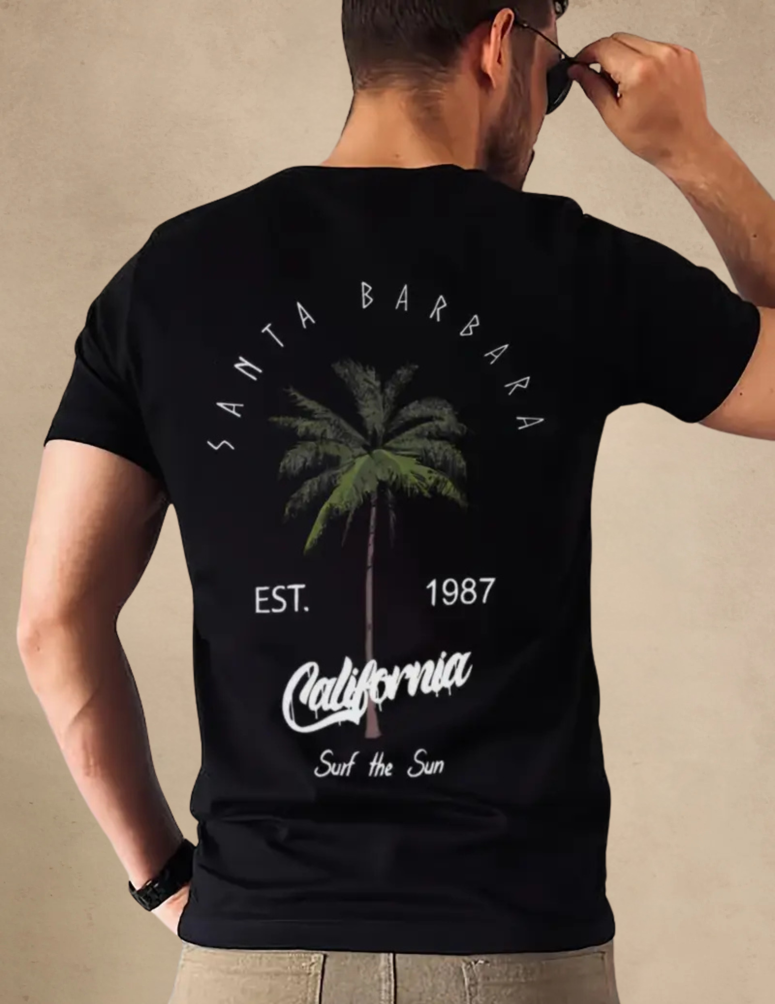 T-shirt Męski w Stylu Kalifornijskim – Beżowy, Biały, Szary, Czarny