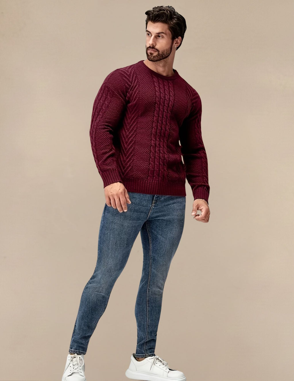 Elastyczny Sweter Męski W Prążek