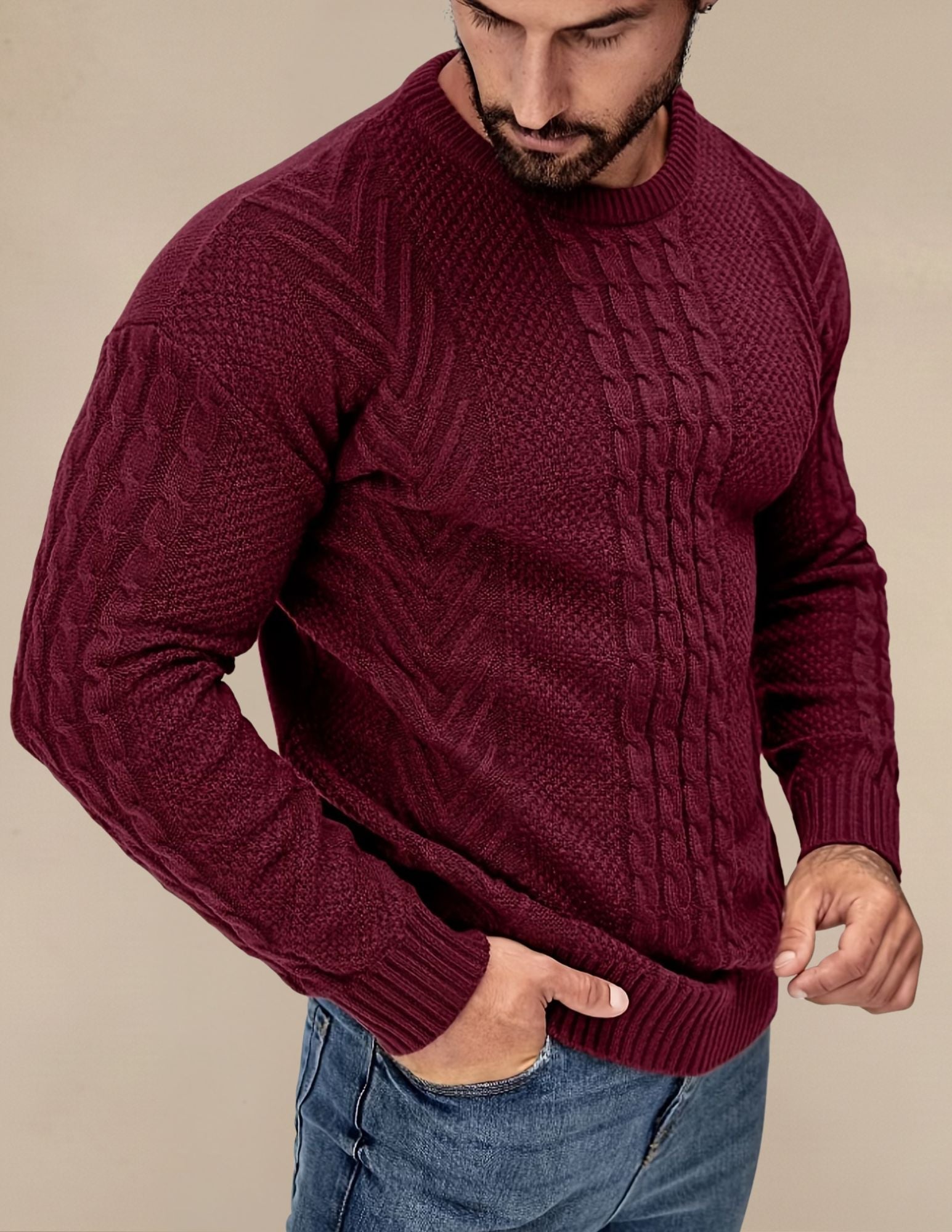 Elastyczny Sweter Męski W Prążek