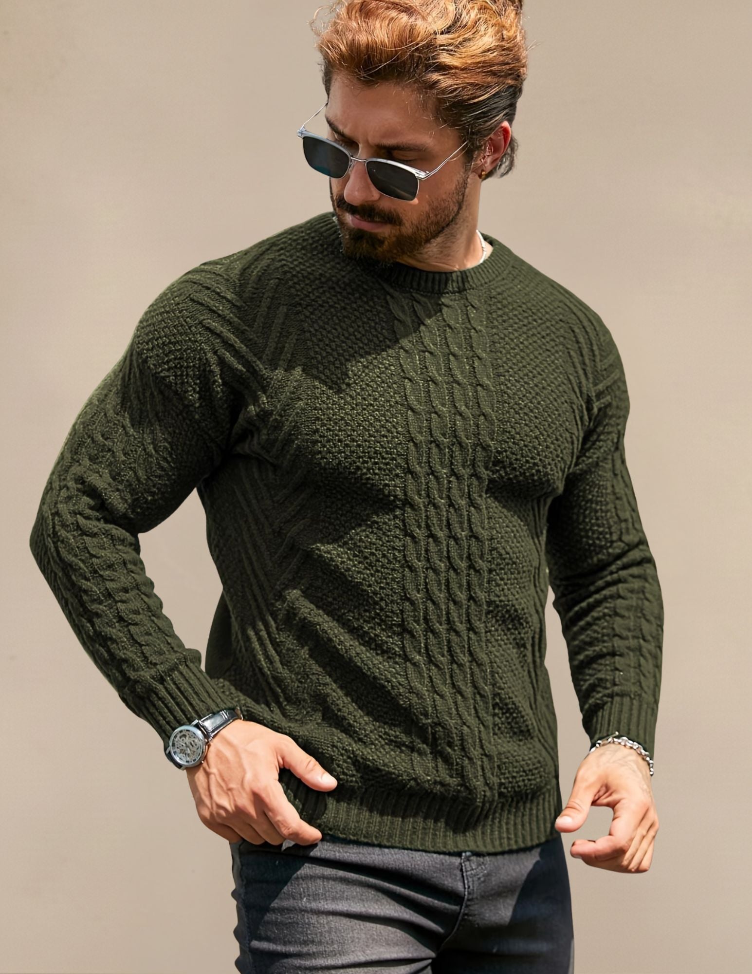 Elastyczny Sweter Męski W Prążek