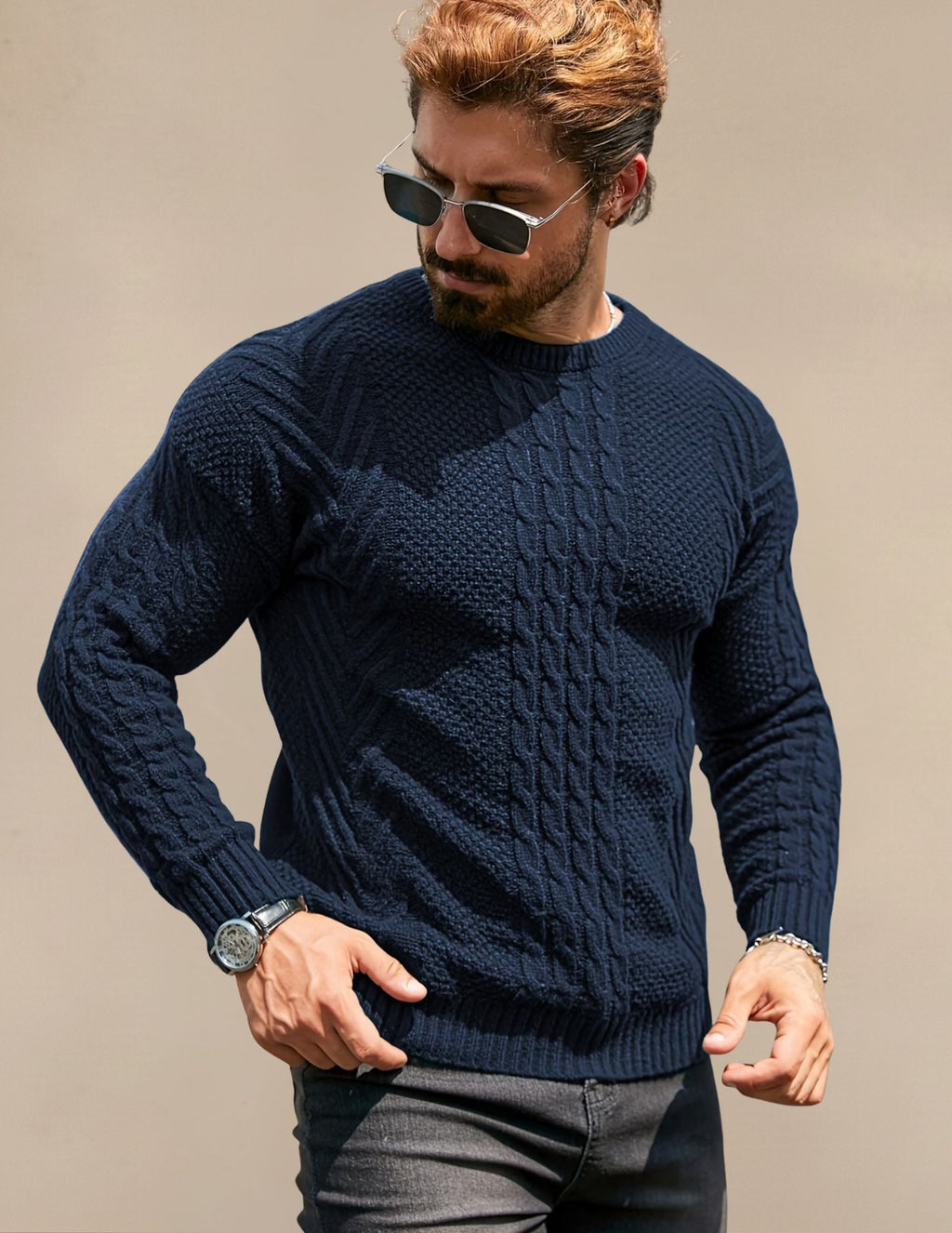 Elastyczny Sweter Męski W Prążek