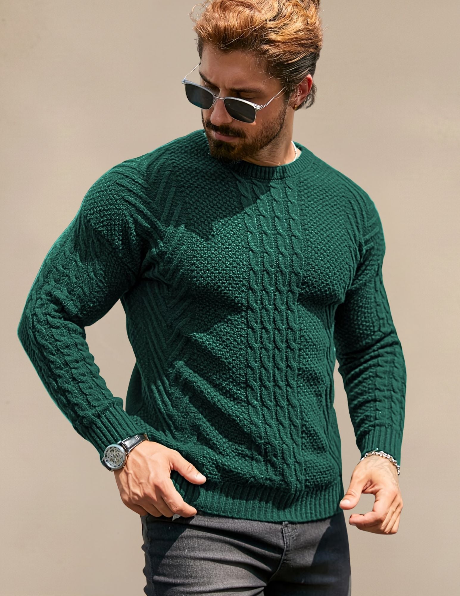 Elastyczny Sweter Męski W Prążek