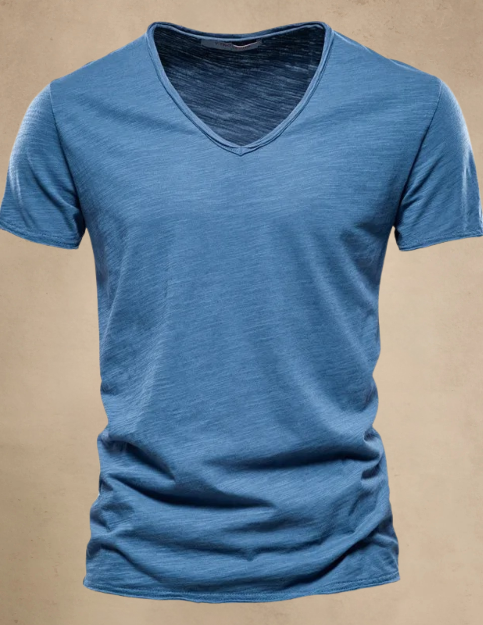 T-shirt Męski Melażowy z Dekoltem w Serek – Granatowy, Zielony, Czerwony i inne