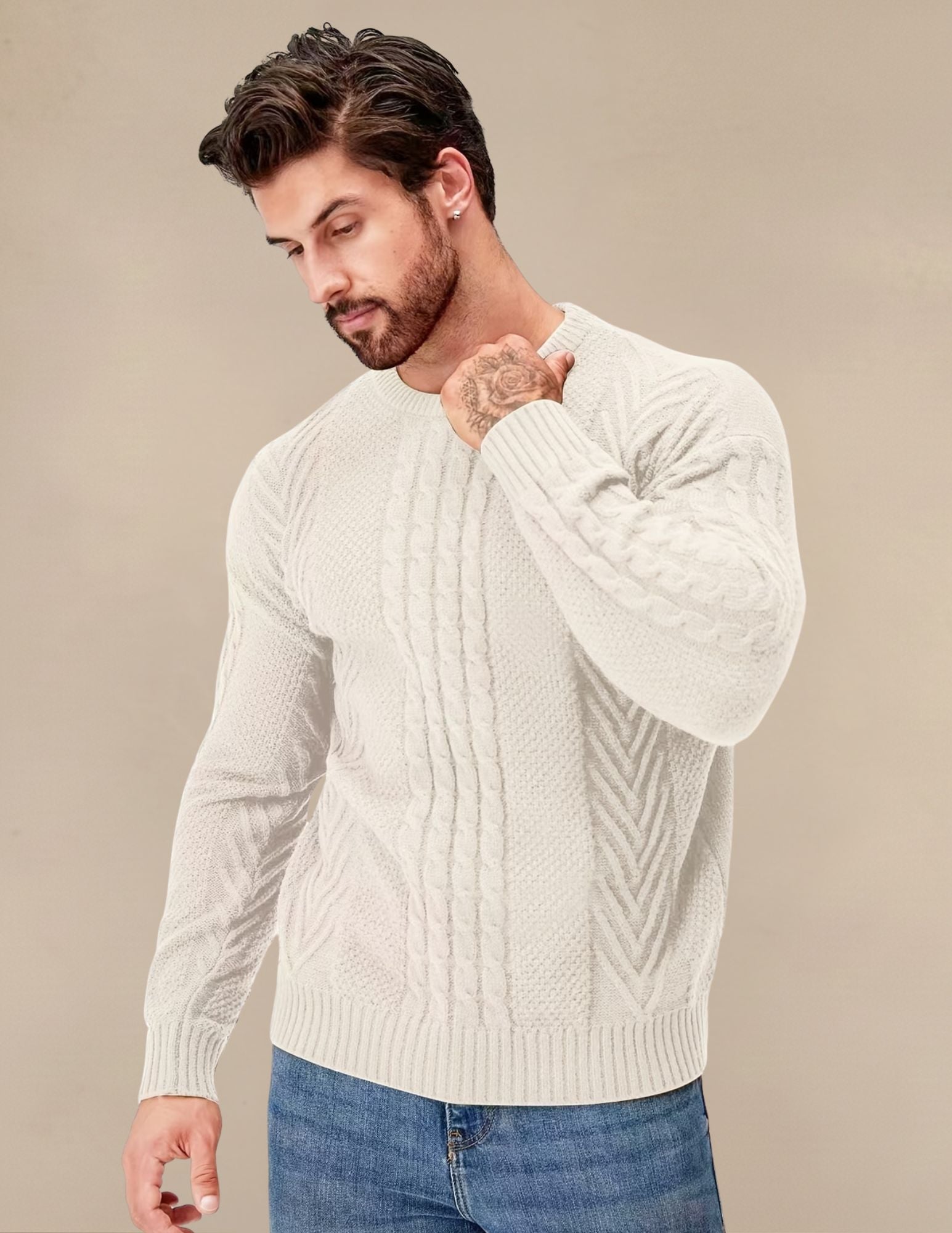 Elastyczny Sweter Męski W Prążek