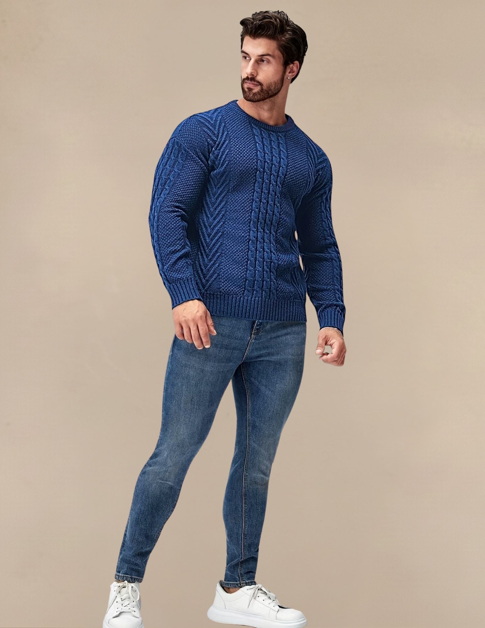 Elastyczny Sweter Męski W Prążek