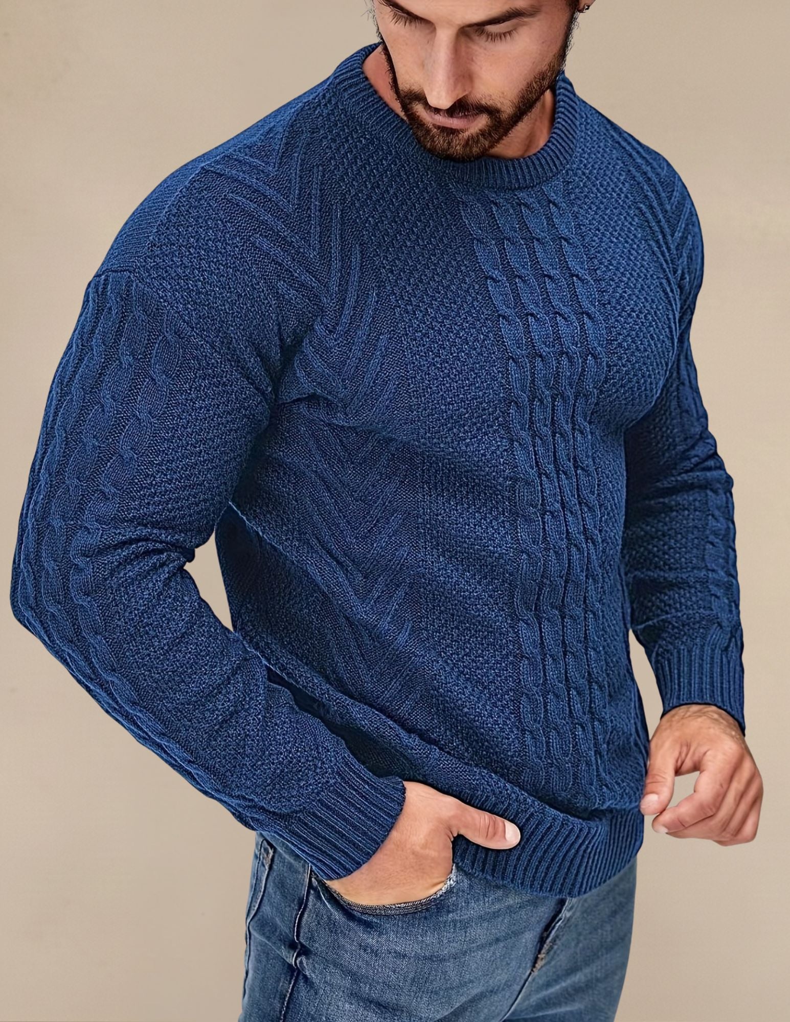 Elastyczny Sweter Męski W Prążek