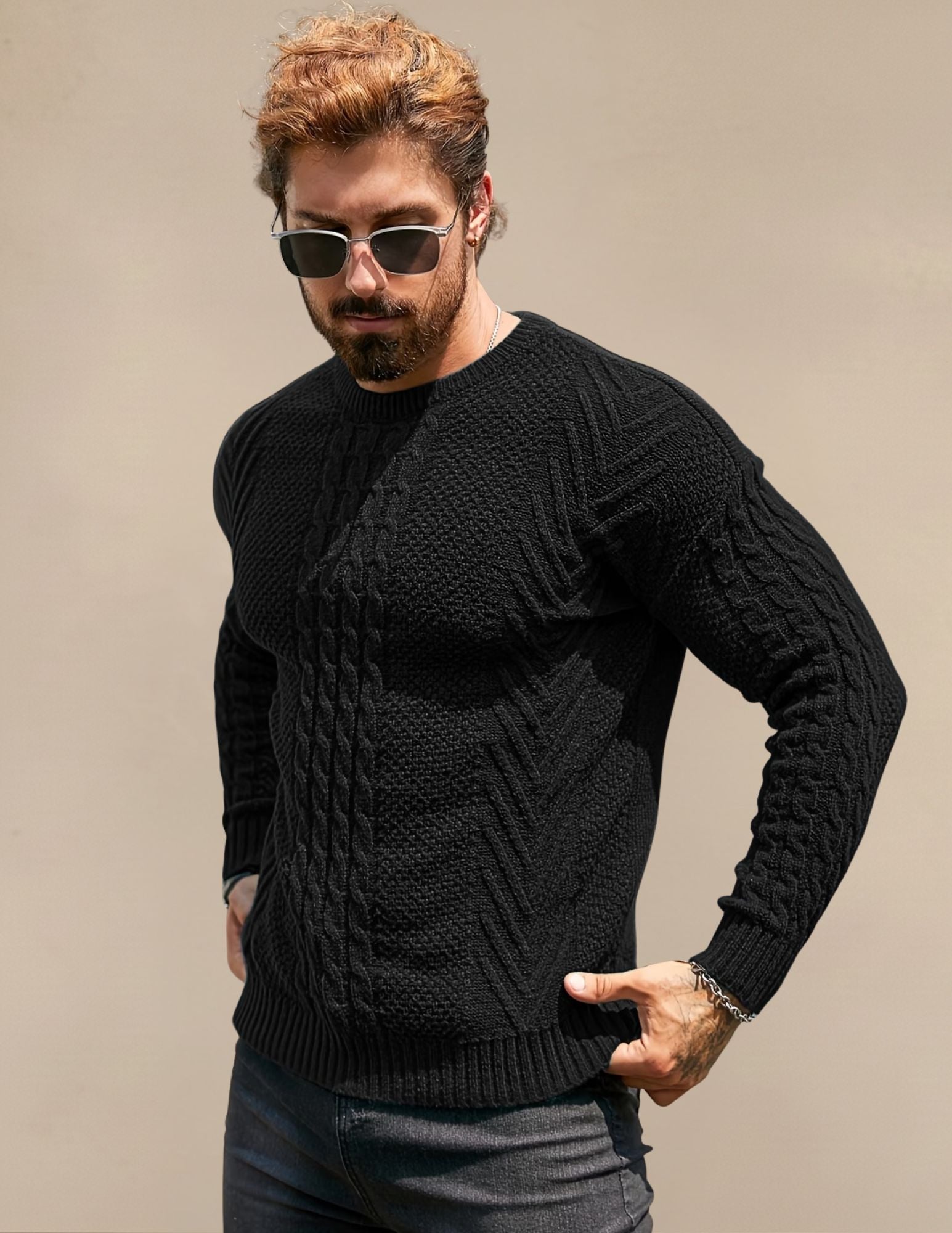 Elastyczny Sweter Męski W Prążek