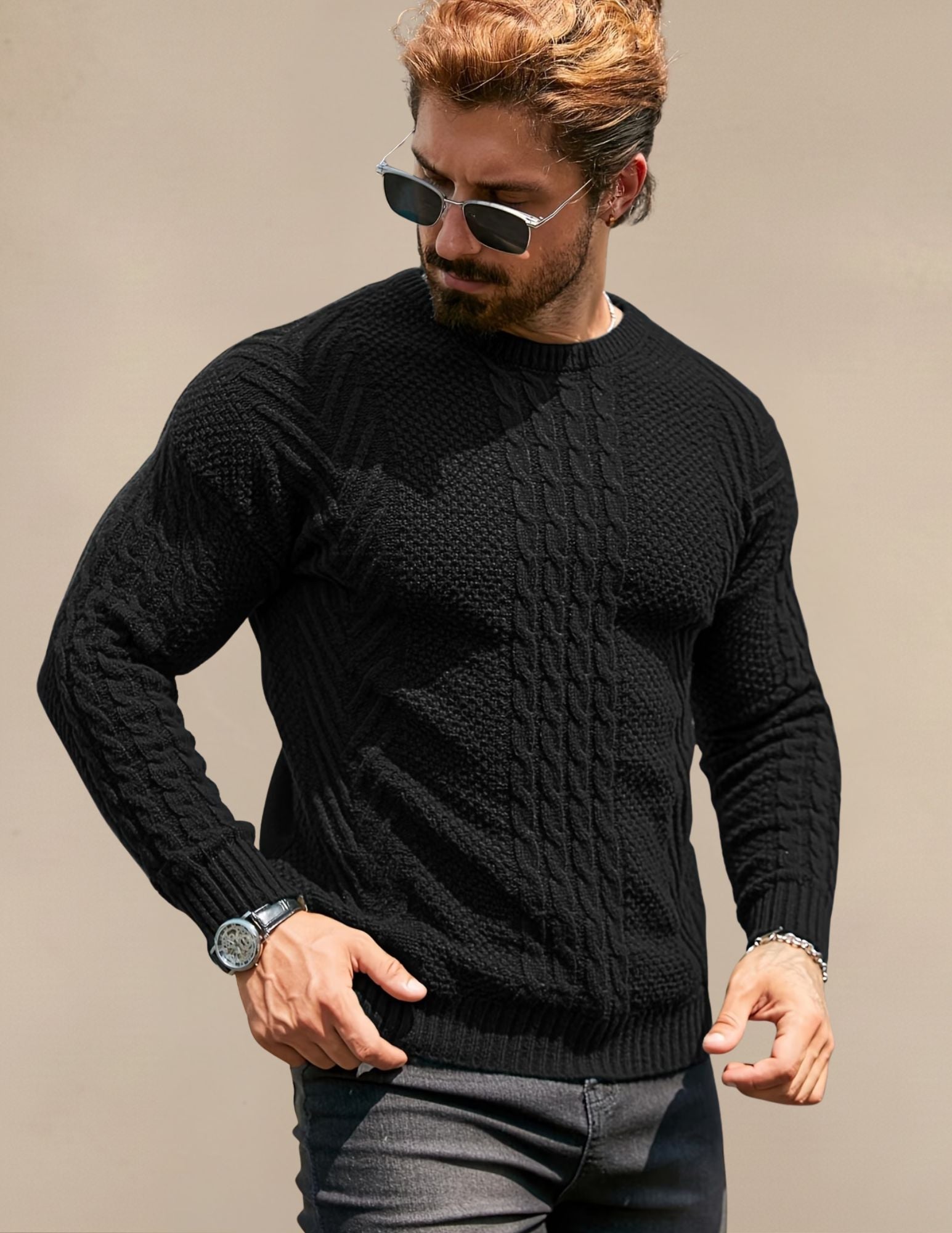 Elastyczny Sweter Męski W Prążek