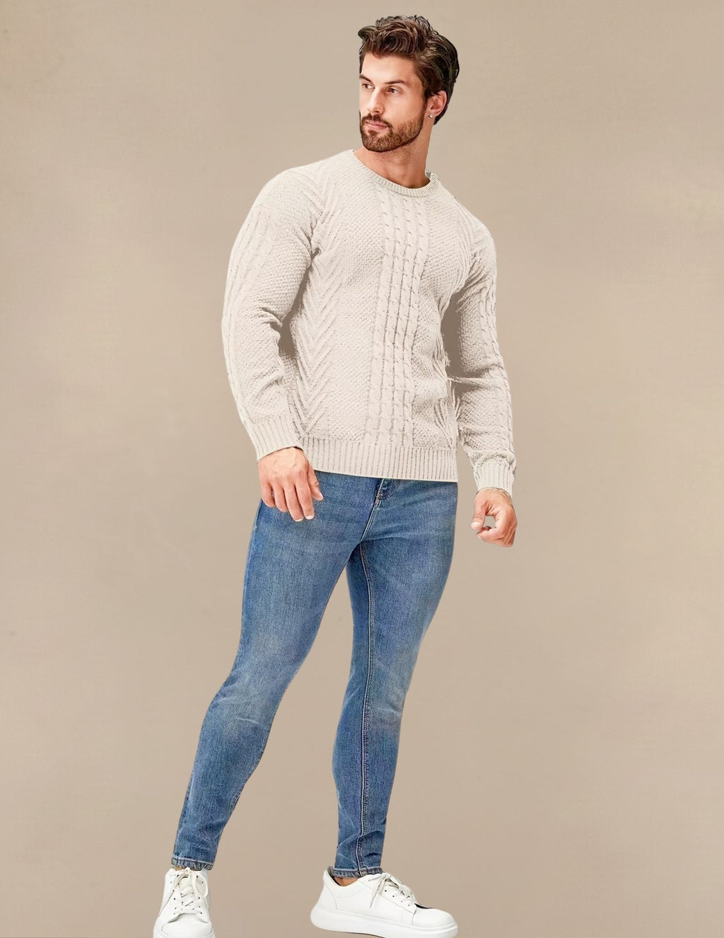 Elastyczny Sweter Męski W Prążek