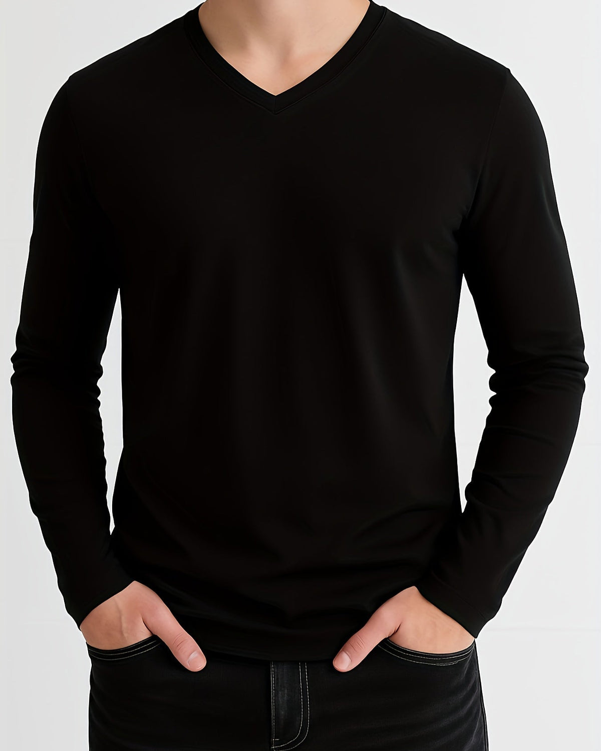 Sweter męski w serek (V-neck), miękka dzianina, prążkowane mankiety, krój regularny do pracy i na co dzień