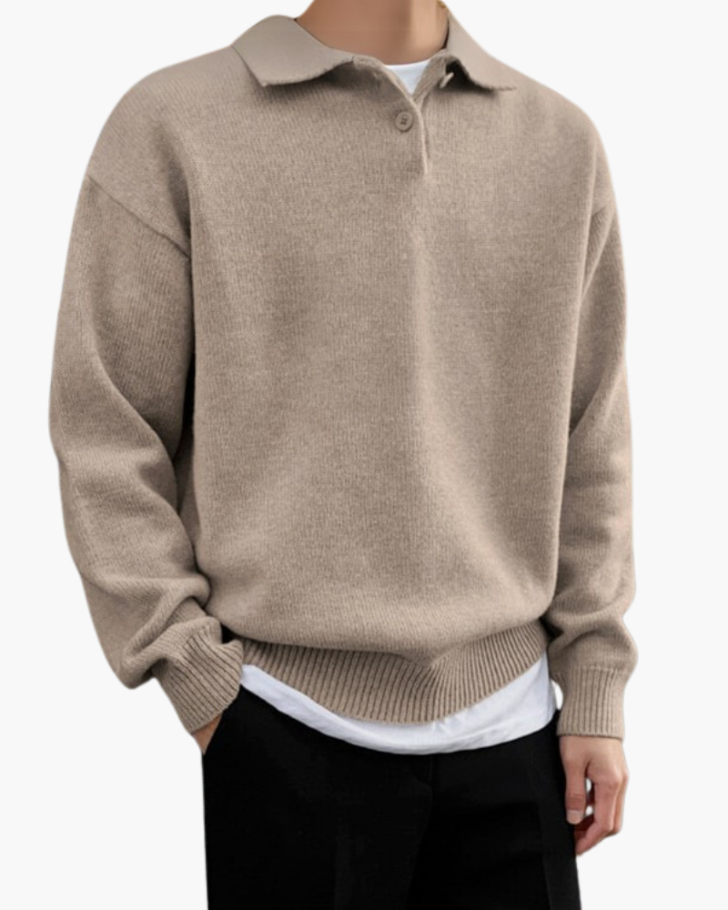 Bilbao — Sweter Wełniany Half-Zip z Guzikami