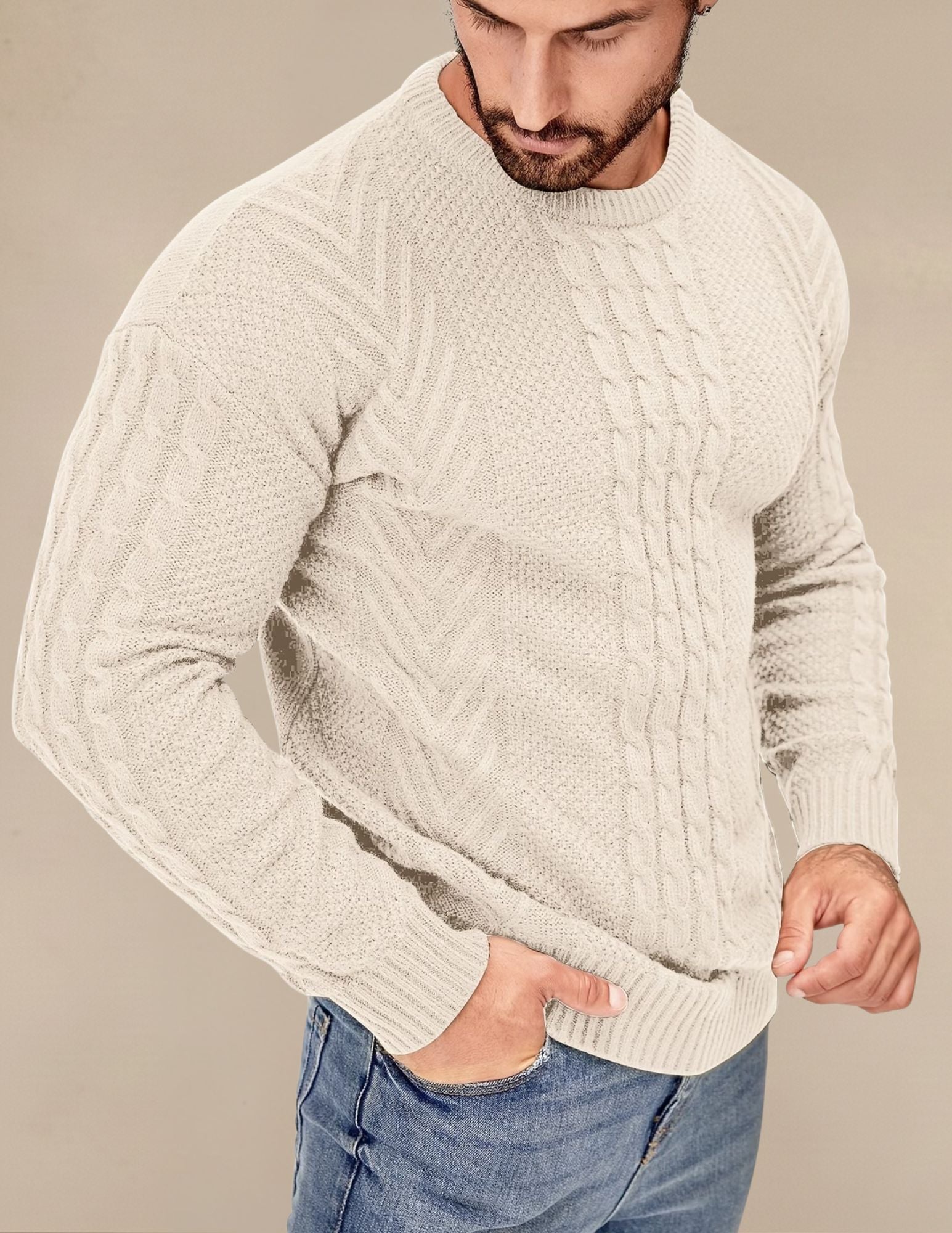 Elastyczny Sweter Męski W Prążek