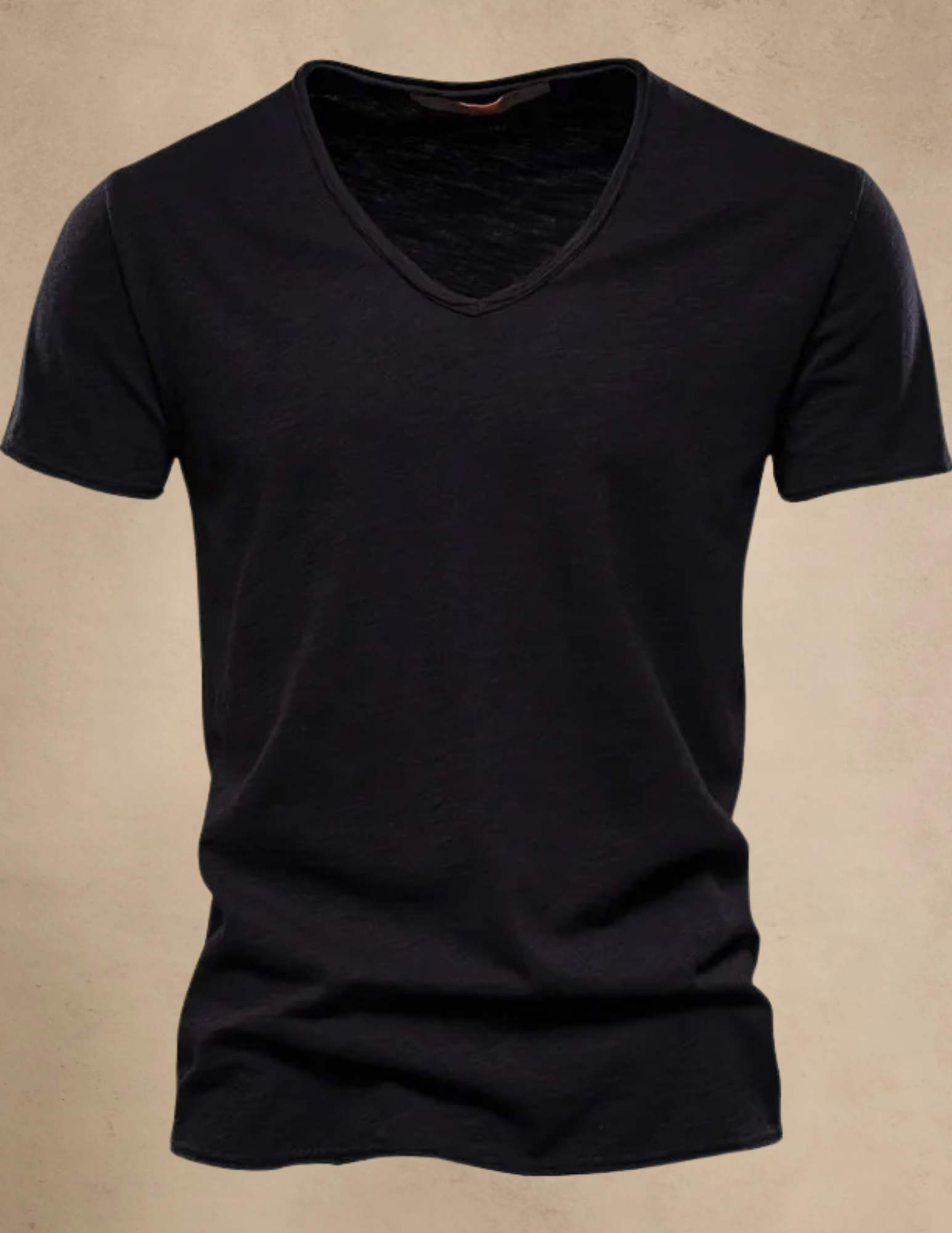 T-shirt Męski Melażowy z Dekoltem w Serek – Granatowy, Zielony, Czerwony i inne