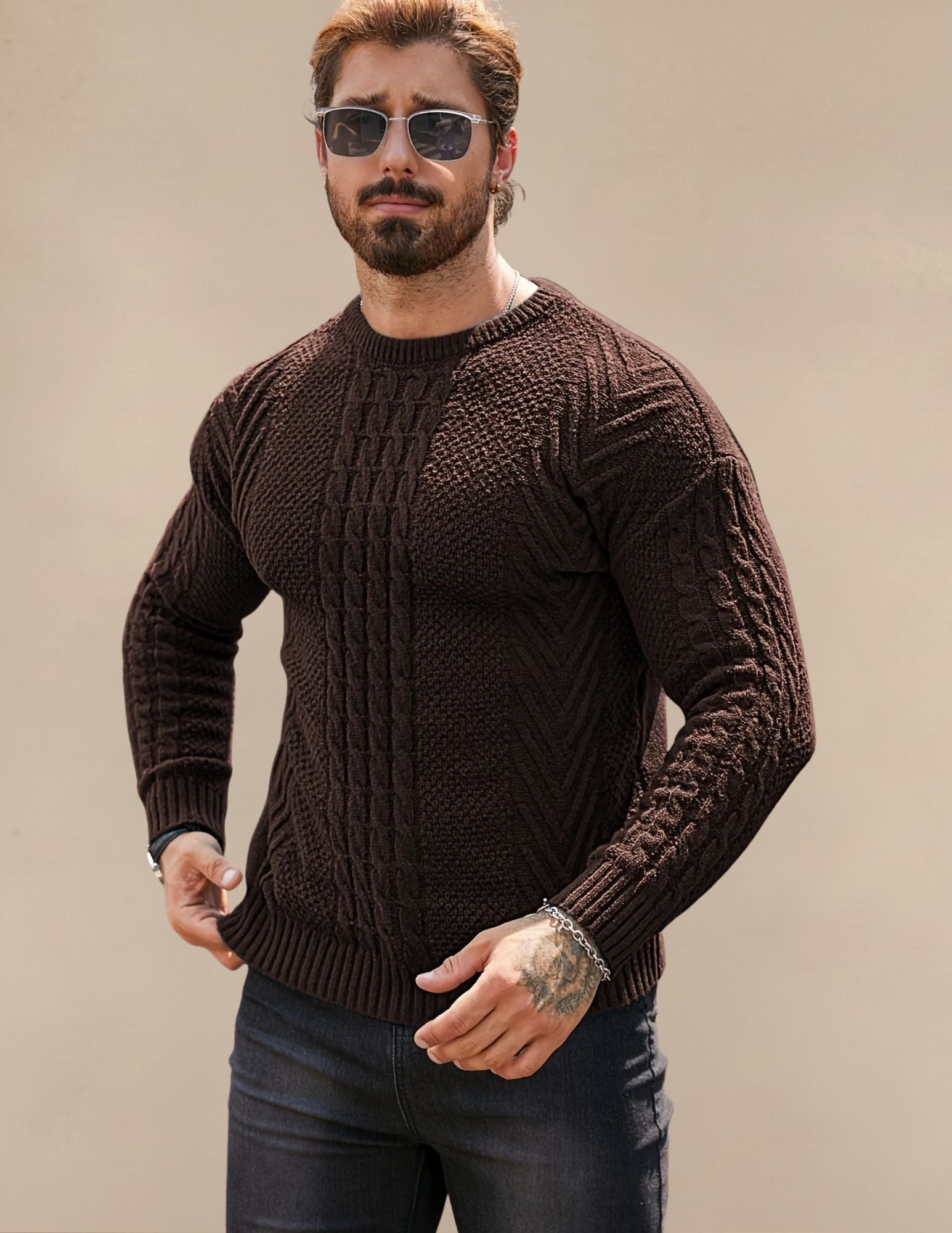 Elastyczny Sweter Męski W Prążek
