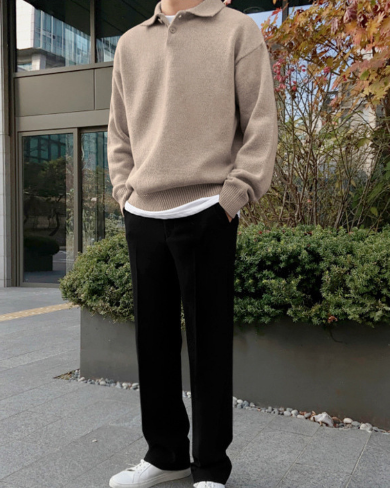 Bilbao — Sweter Wełniany Half-Zip z Guzikami