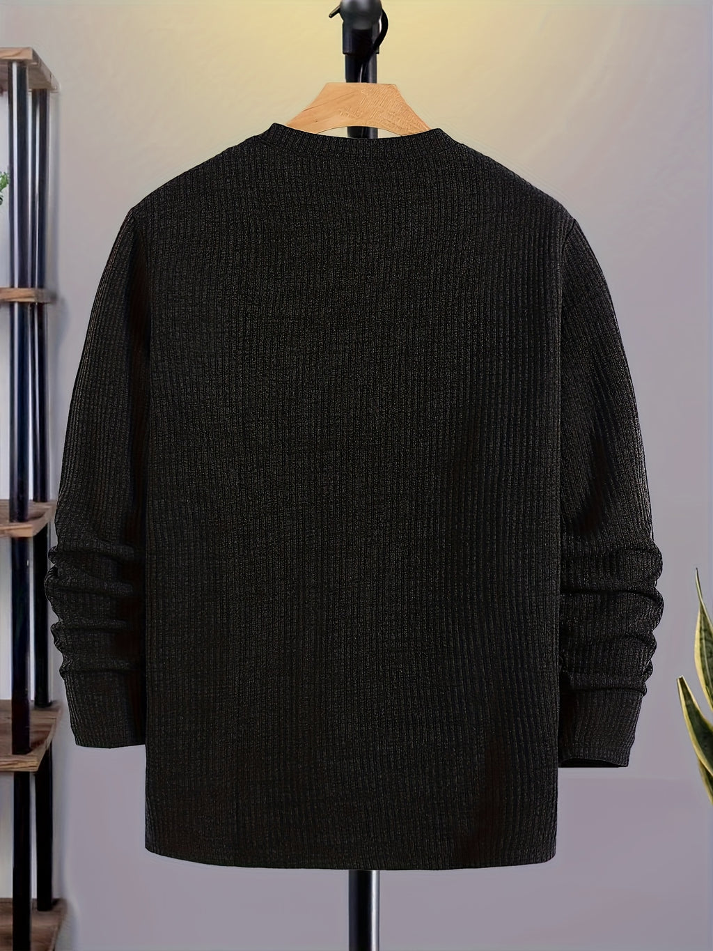Sweter Męski Żebrowany Dzianinowy z Okrągłym Dekoltem Casual na Wiosnę i Jesień