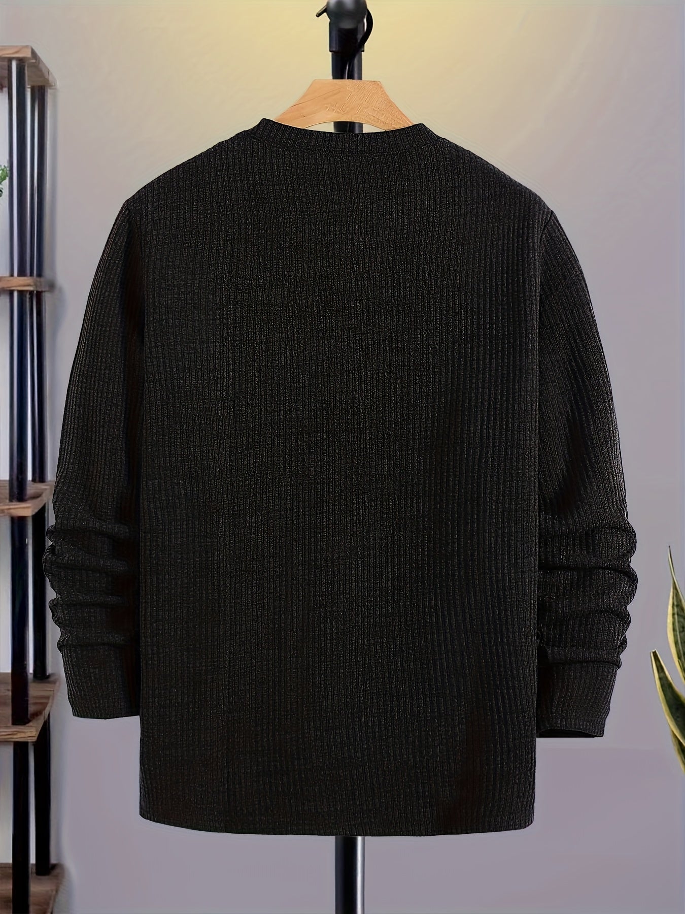 Sweter Męski Żebrowany Dzianinowy z Okrągłym Dekoltem Casual na Wiosnę i Jesień