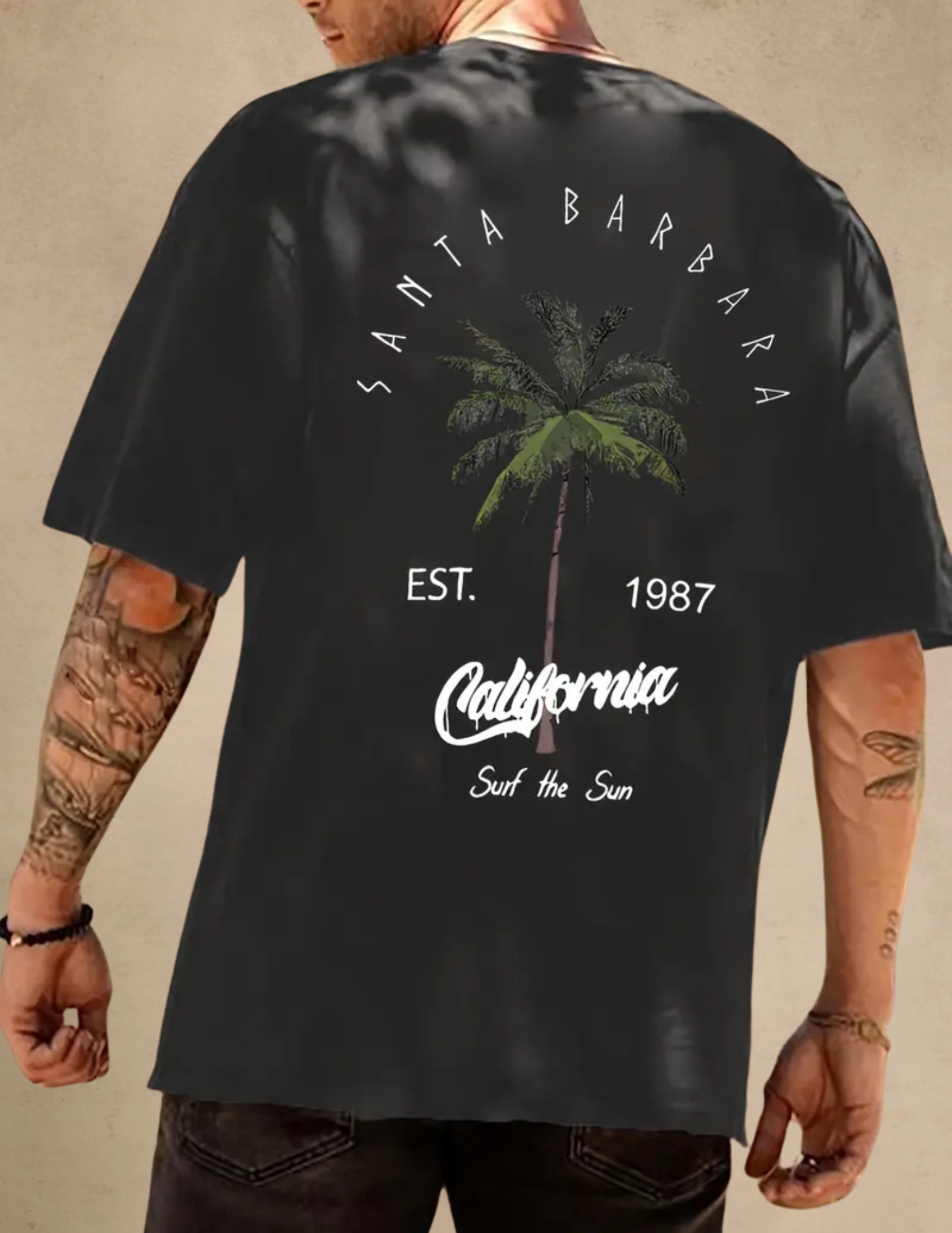 T-shirt Męski w Stylu Kalifornijskim – Beżowy, Biały, Szary, Czarny