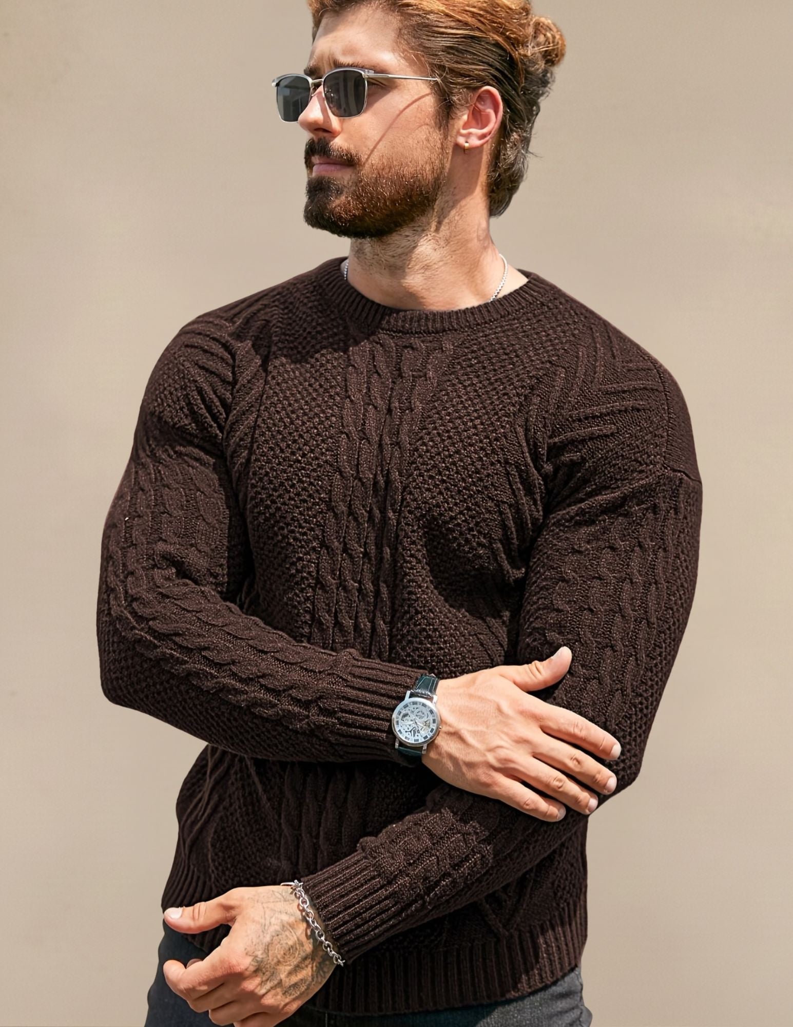 Elastyczny Sweter Męski W Prążek