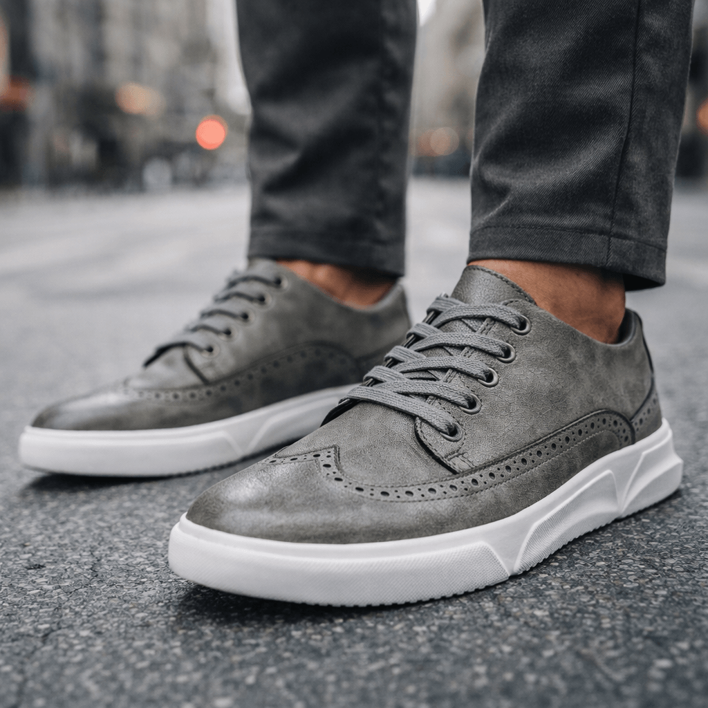 Trampki Męskie Skórzane z Perforacją Brogue Eleganckie Casualowe