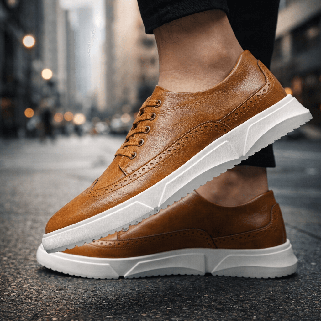 Trampki Męskie Skórzane z Perforacją Brogue Eleganckie Casualowe