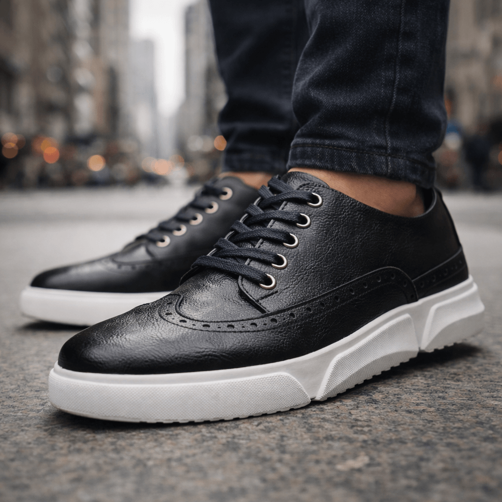 Trampki Męskie Skórzane z Perforacją Brogue Eleganckie Casualowe
