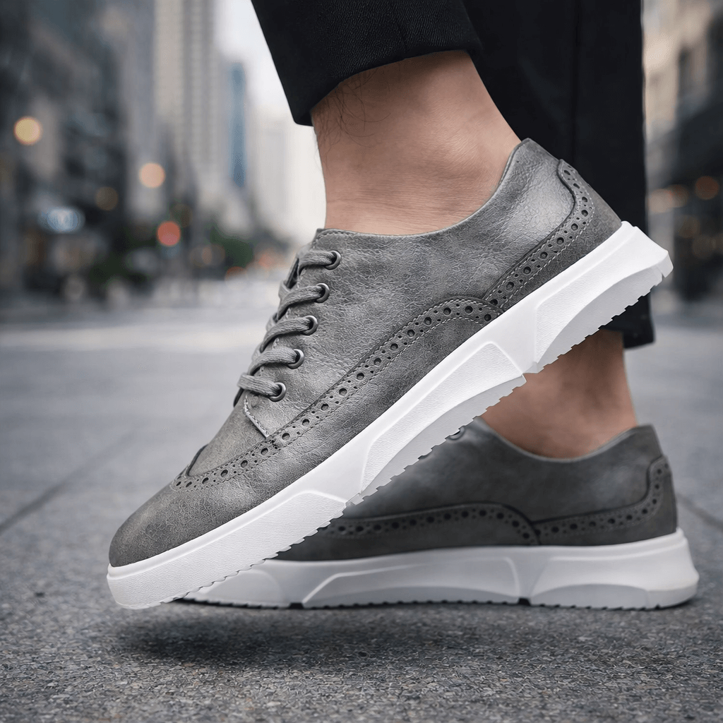Trampki Męskie Skórzane z Perforacją Brogue Eleganckie Casualowe