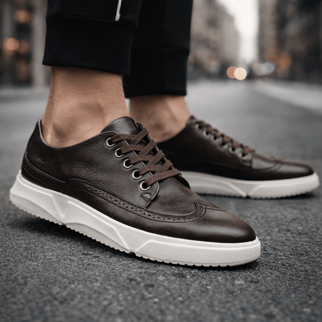 Trampki Męskie Skórzane z Perforacją Brogue Eleganckie Casualowe