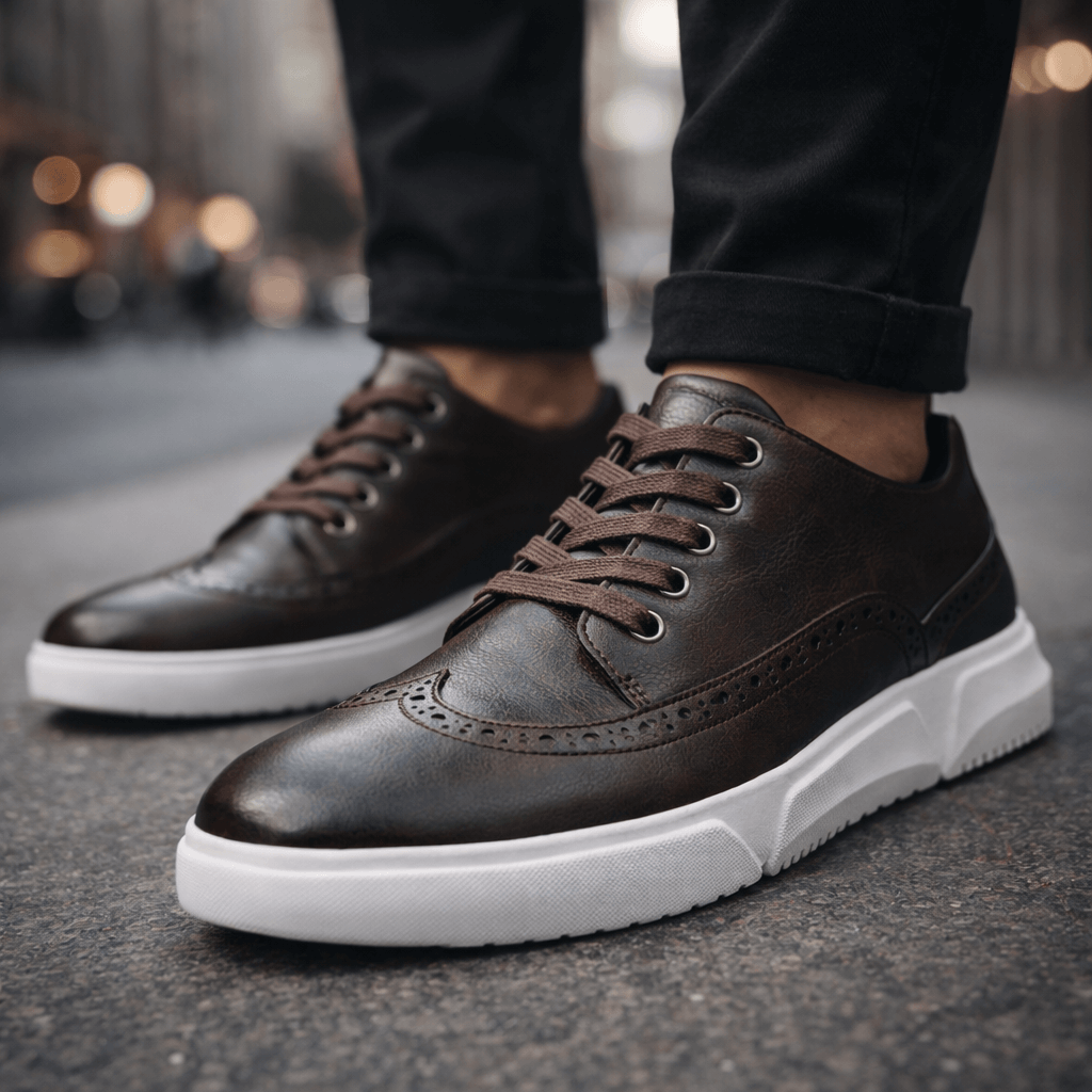 Trampki Męskie Skórzane z Perforacją Brogue Eleganckie Casualowe