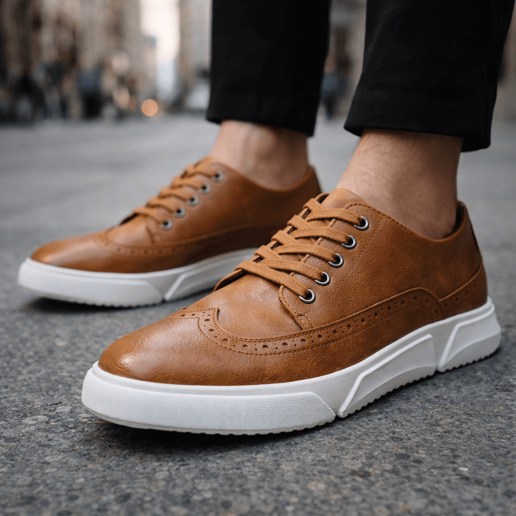 Trampki Męskie Skórzane z Perforacją Brogue Eleganckie Casualowe