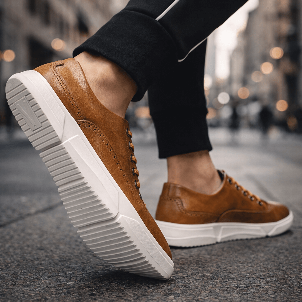 Trampki Męskie Skórzane z Perforacją Brogue Eleganckie Casualowe