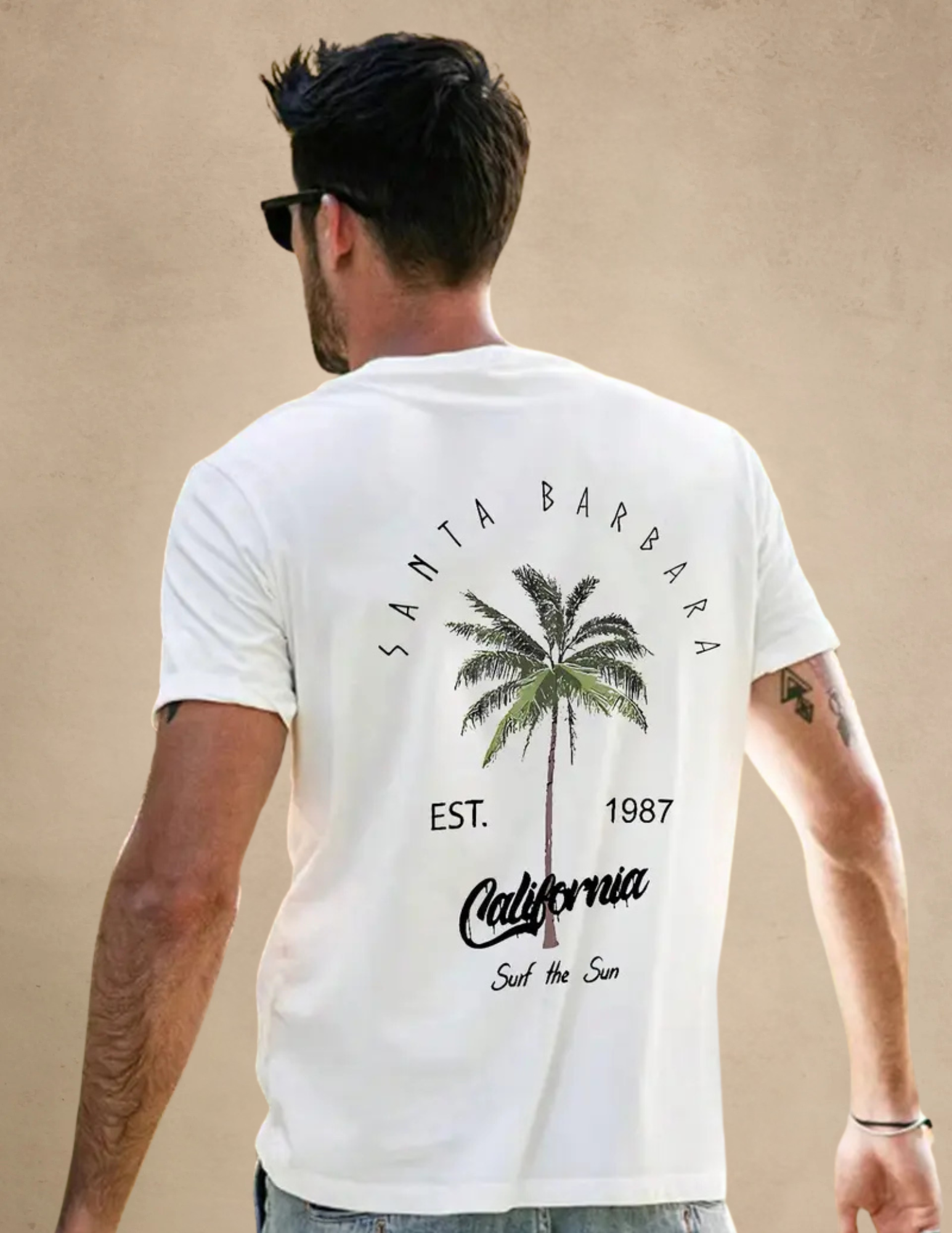 T-shirt Męski w Stylu Kalifornijskim – Beżowy, Biały, Szary, Czarny