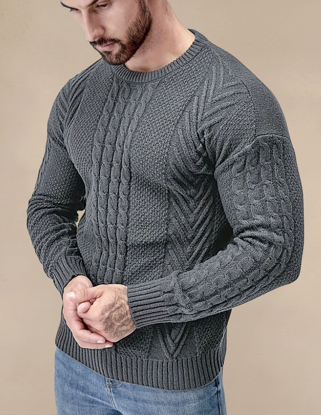 Elastyczny Sweter Męski W Prążek