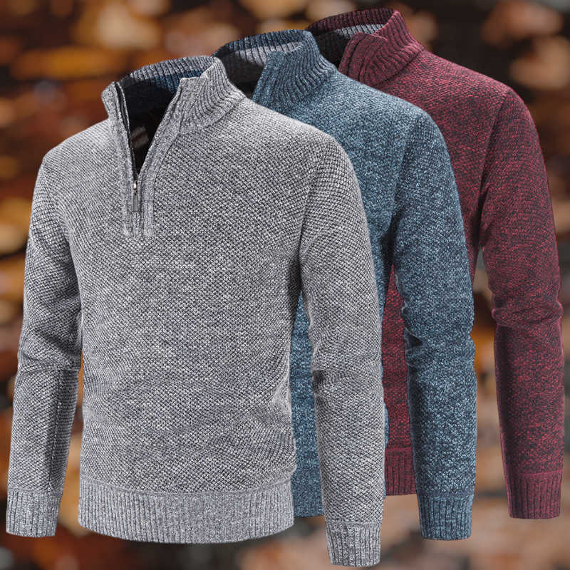Męski sweter half-zip z melanżowej dzianiny – zdjęcie 2