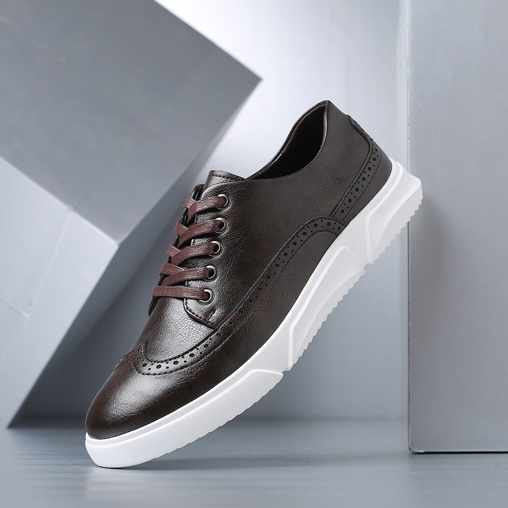 Trampki Męskie Skórzane z Perforacją Brogue Eleganckie Casualowe