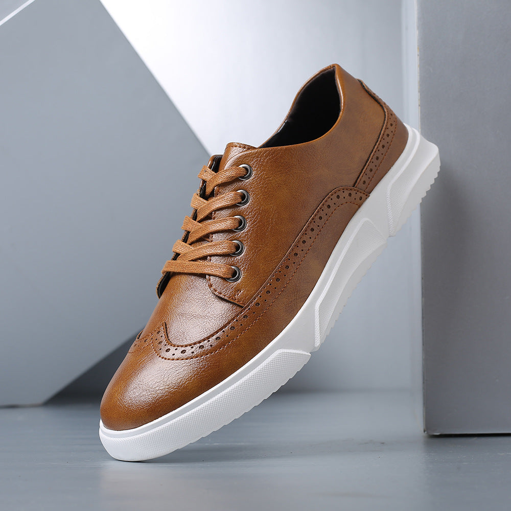 Trampki Męskie Skórzane z Perforacją Brogue Eleganckie Casualowe