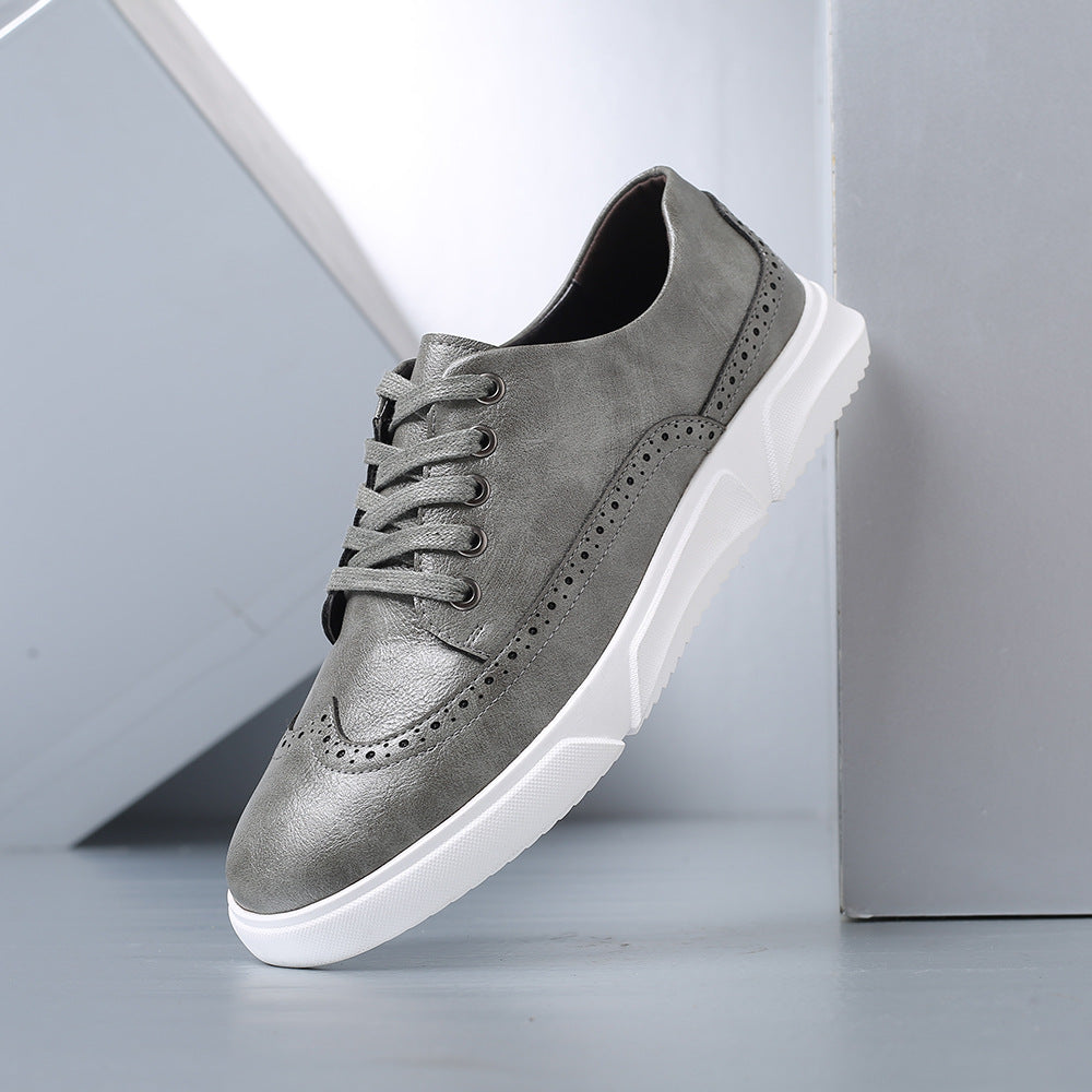 Trampki Męskie Skórzane z Perforacją Brogue Eleganckie Casualowe