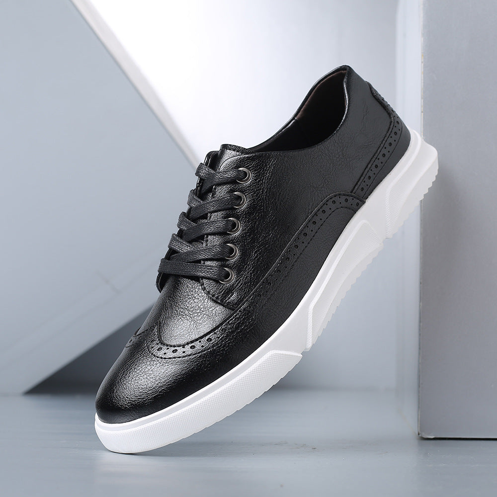 Trampki Męskie Skórzane z Perforacją Brogue Eleganckie Casualowe