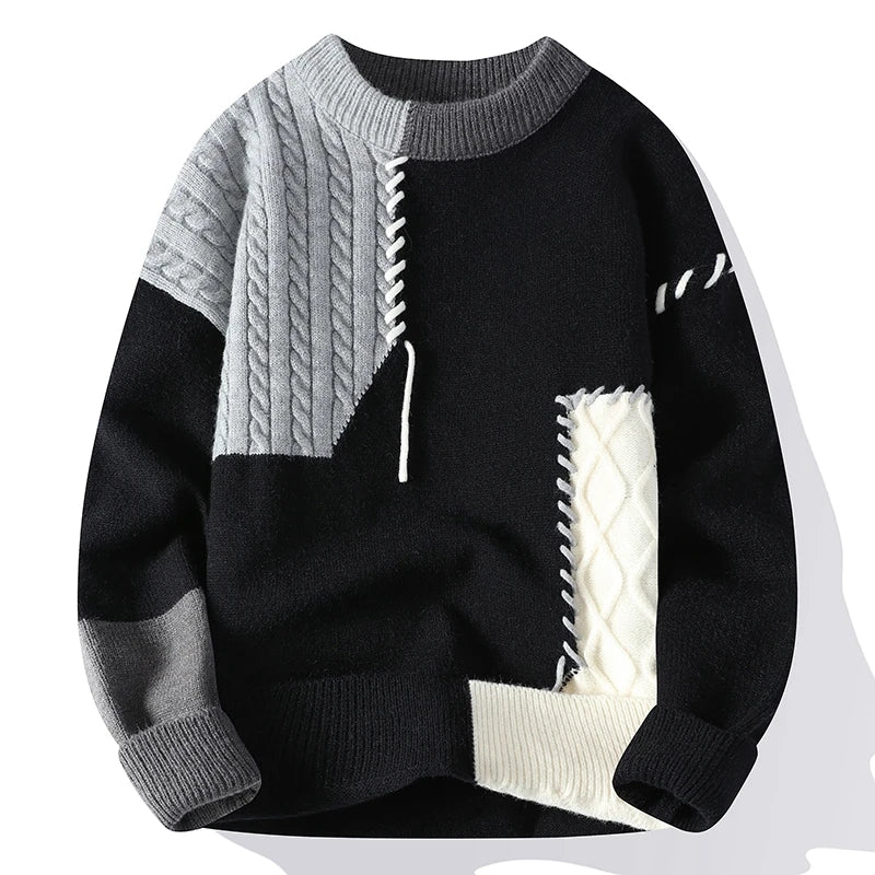 Męski sweter patchwork z kolorowymi panelami – zdjęcie 5