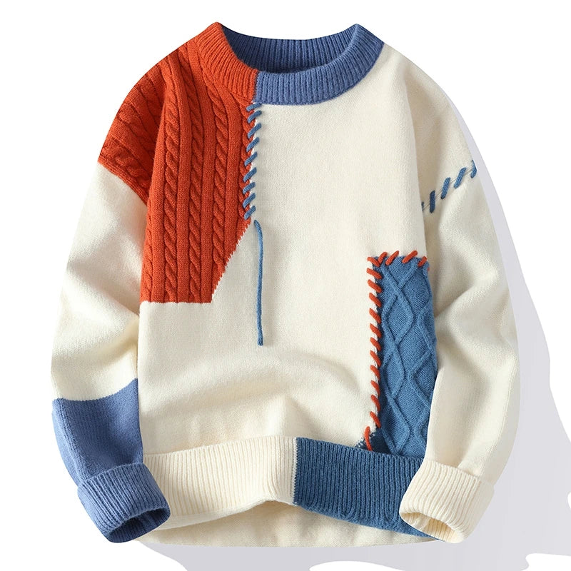 Męski sweter patchwork z kolorowymi panelami – zdjęcie 3