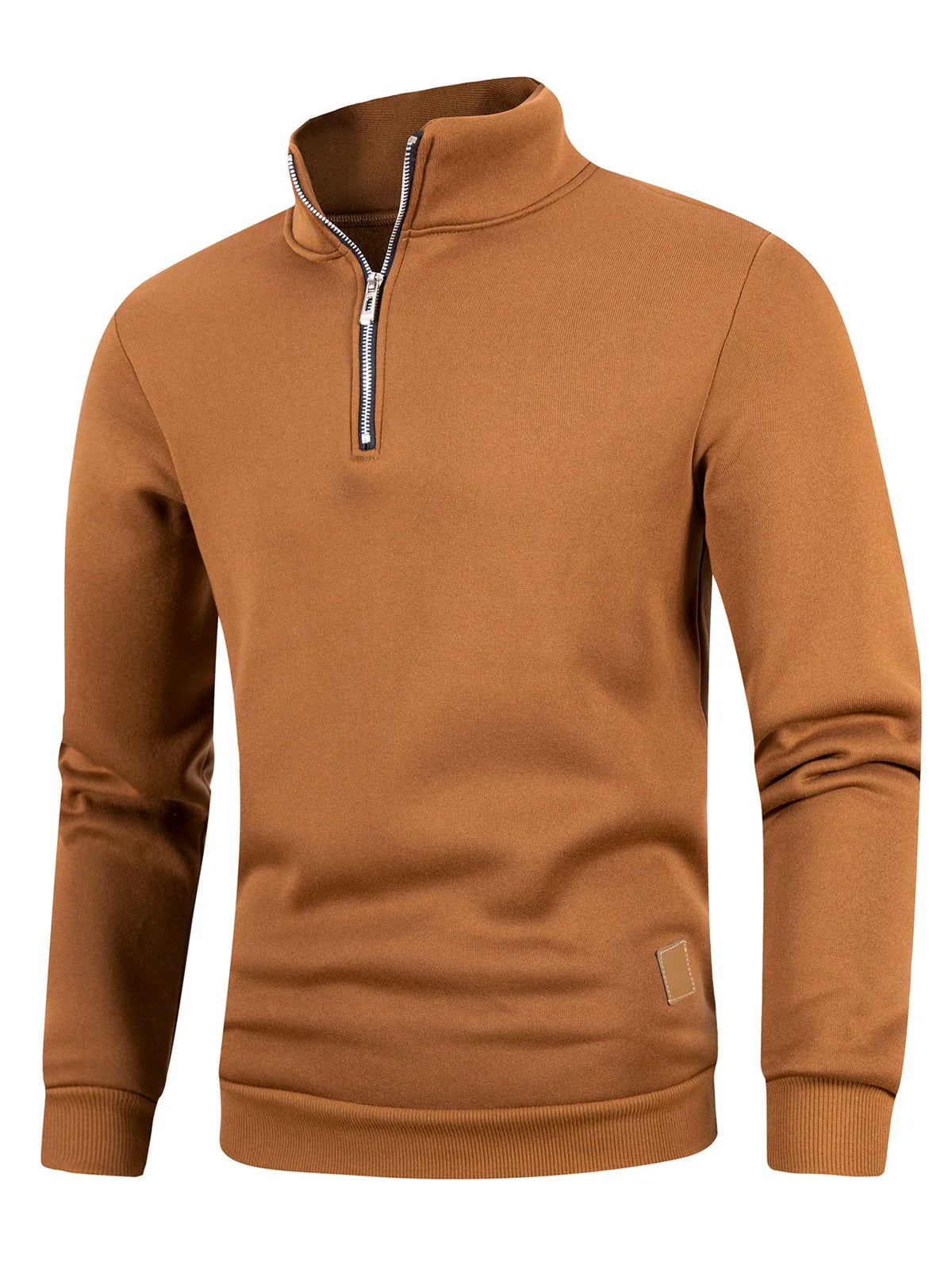 Męski Sweter ze Stójką na Zamek Quarter-Zip, Dzianinowy, Gładki, Długi Rękaw na Jesień i Zimę