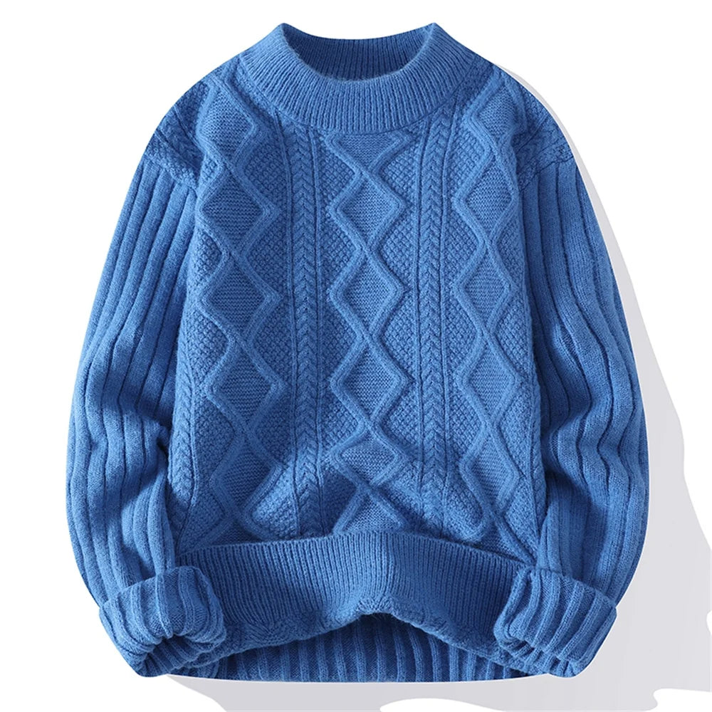 Gruby męski sweter z warkoczem w romby – zdjęcie 4