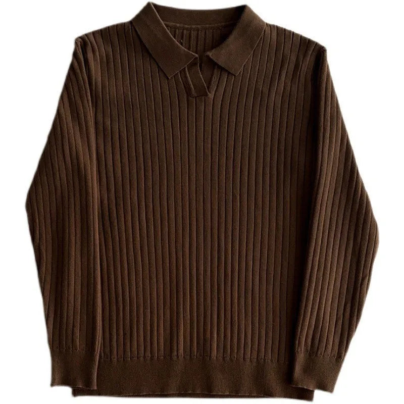Męski sweter polo w prążki, długi rękaw – zdjęcie 6