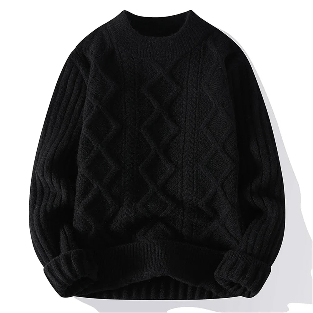Gruby męski sweter z warkoczem w romby – zdjęcie 1