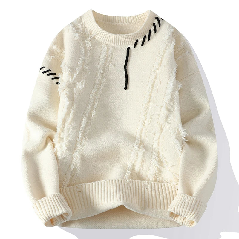 Męski sweter patchwork z kolorowymi panelami – zdjęcie 13