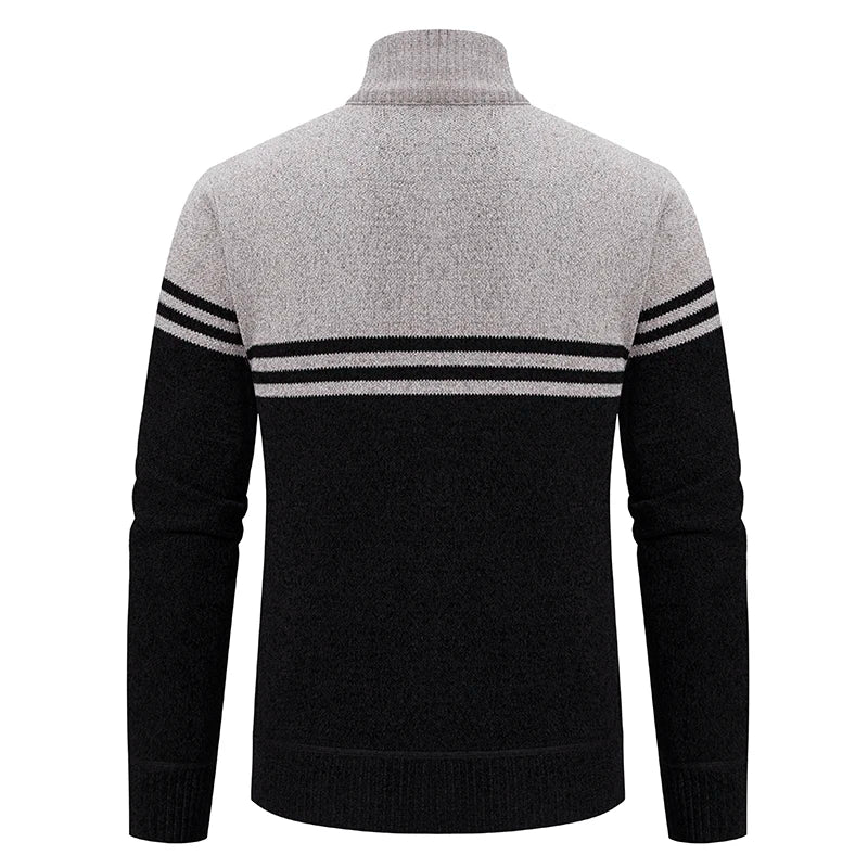 Męski sweter na zamek dwukolorowy w paski – zdjęcie 5