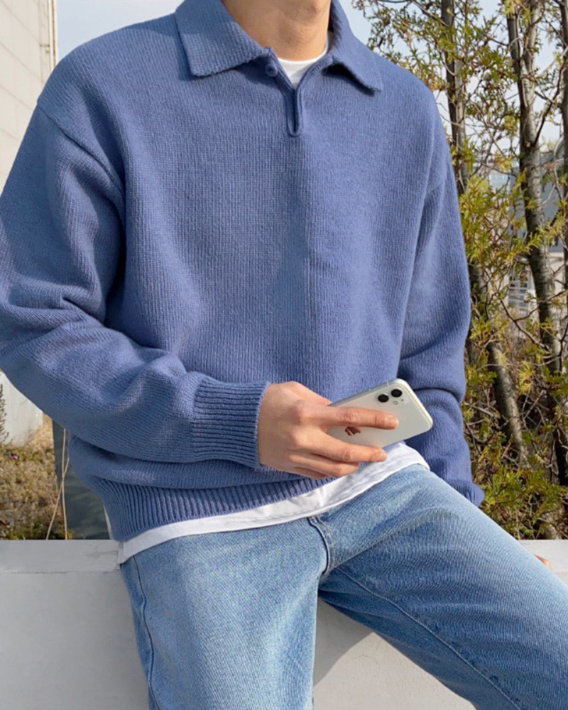 Bilbao — Sweter Wełniany Half-Zip z Guzikami